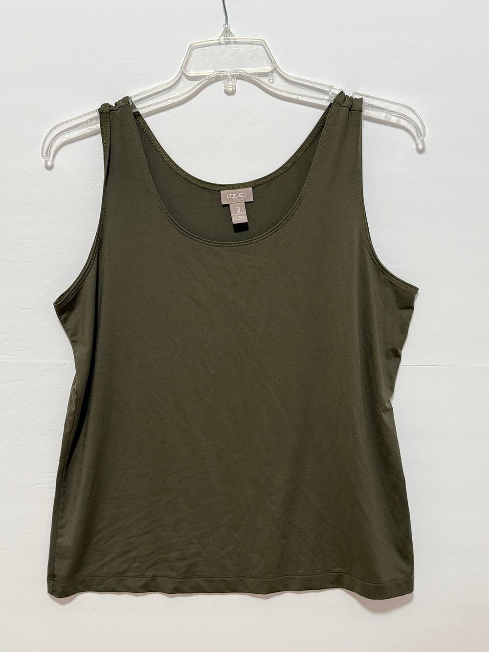 Chico's Olive Green Round Neck Tank, Size 3